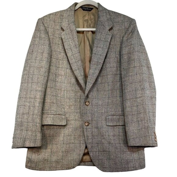 Vintage Woff by Farah Wool Preppy Blazer Size 40R Beige Checkered Pattern - Picture 1 of 11
